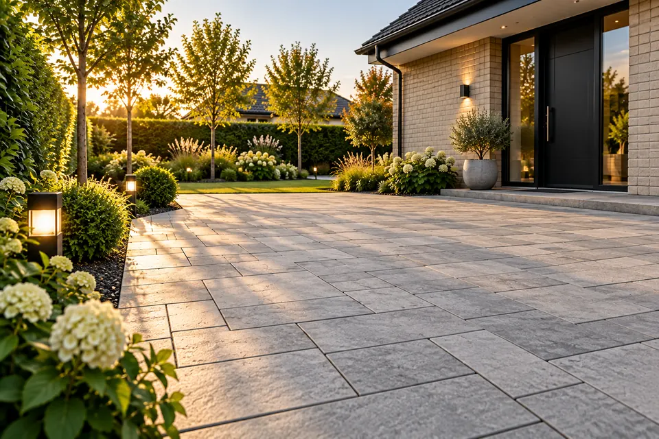Ny indkørsel i belægningssten – 85 m²